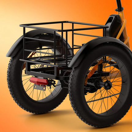 Triciclo Elettrico con Pneumatici Fat da 20*4.0 Pollici, E-bike da Carico PVY F20 con Robusto Cesto Posteriore, Motore da 1000W, Coppia di 80N.M, Forcella Ammortizzata Bloccabile, Carico Massimo 150kg