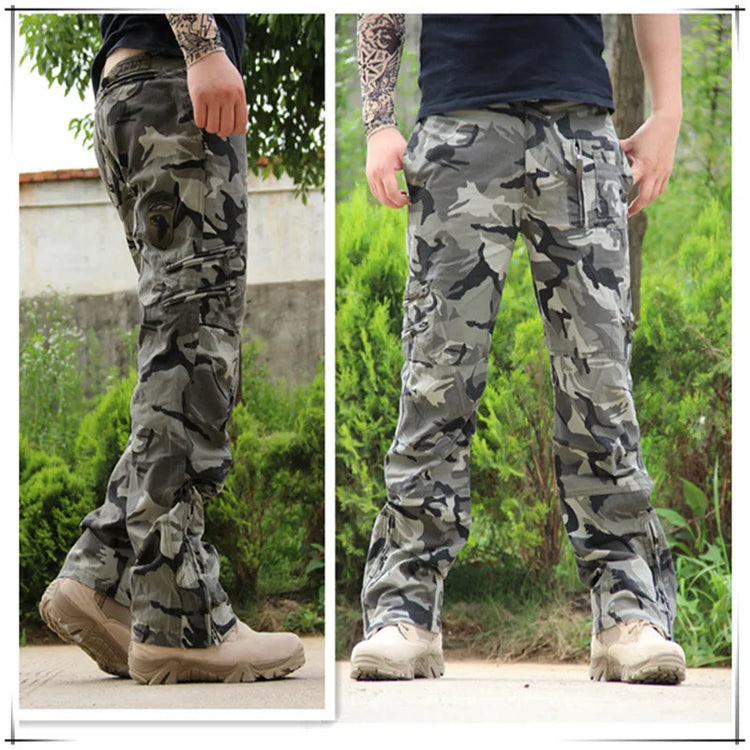 Men's Cargo Pants Outdoors Style Tactical Pants Male Camo Jogger Plus Size Cotton Many Pocket Men Camouflage Black Trousers