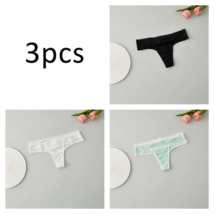 3PCS Women's Thong Solid-Color Lace Sexy Women's Underwear Low-Rise Versatile Comfortable Fashionable Panties