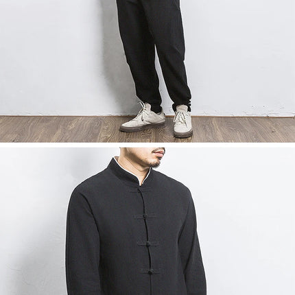 Nuovo gru ricamo top abbigliamento tradizionale cinese per uomo camicie vintage in lino a mezza manica colletto Madarin solido Hanfu Kungfu