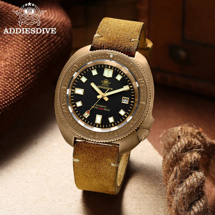 ADDIESDIVE Automatic Watch Men Luxury Bronze Watches Sapphire Super C3 Luminous 200m Waterproof Dive 8215 Mechanical Wristwatch