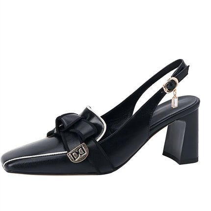 【JOCHEBED HU】2026 New Summer Retro Women's High Heels Thick Heel Square Toe Back Empty Shoes Trend 33-46