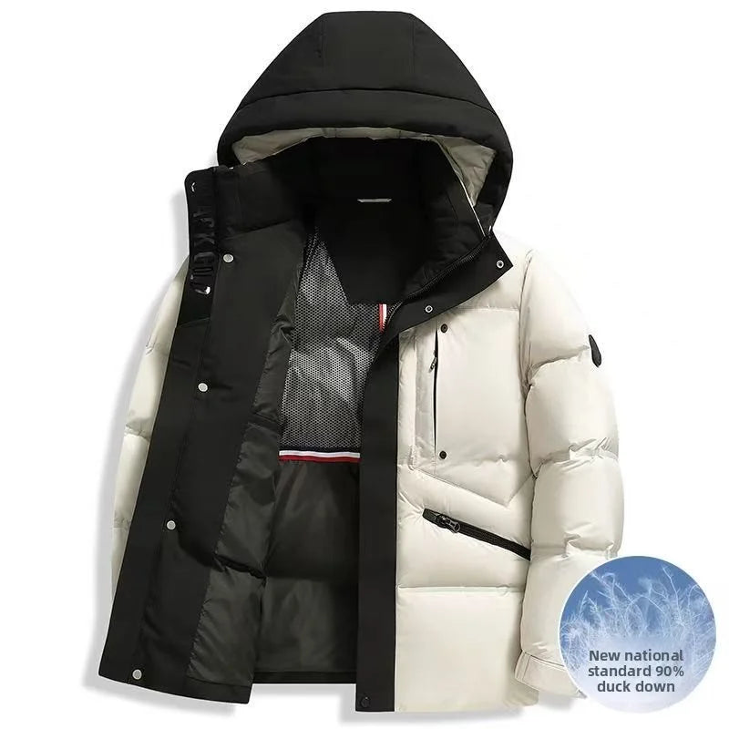 2025 Autumn/Winter New Men's Hooded Down Jacket New National Standard White Duck Down Thickened Warm Youth Leisure Coat