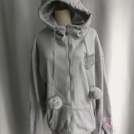Thicked Women Jackets Cute Cat Ear Hooded Long Sleeve Punk Outerwear Fashion Casual Warm Coats 2025 Ropa Mujer Japanese Y2k Tops
