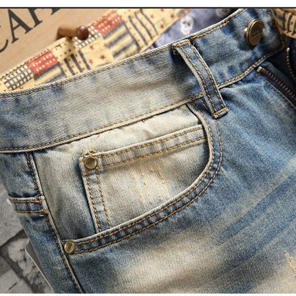 2024 New Retro Distressed Ripped Slim Jeans for Men Street Hip-hop Stretch Straight Fashion Motorcycle Denim Trousers Male PlatiNum