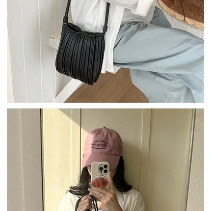 Summer Fashion New Crossbody Bag Women's PU Single Shoulder Mini Bag Luxury Versatile Pleated Casual Small Square Bag Handbags PlatiNum