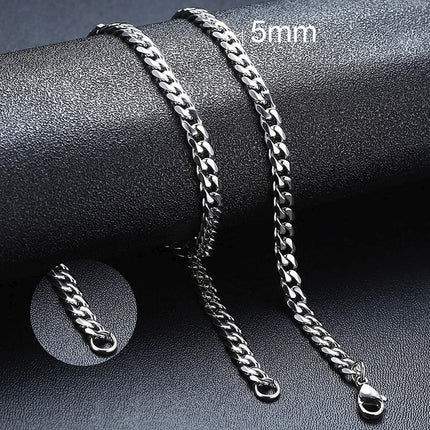 3-11MM Classic Cuban Chain Necklace for Men Women,Silver Black Gold Grey Color Stainless Steel Chains,Basic Punk Jewelry Gift PlatiNum