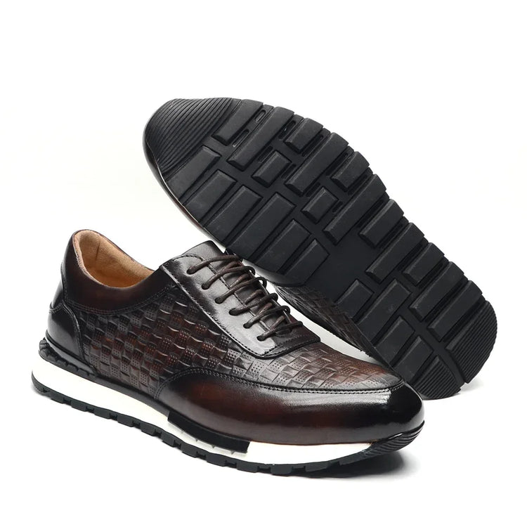 Luxury Autumn Winter Men's Leather Oxford Shoes Plaid Pattern Natural Genuine Leather Lace-up Sneakers Business Casual Shoes