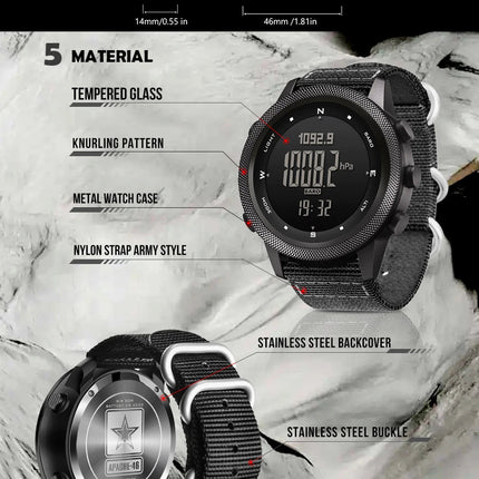 NORTH EDGE APACHE-46 Orologio digitale da uomo Sport all'aria aperta Corsa Nuoto Orologi sportivi all'aria aperta Altimetro Barometro Bussola WR50M platinumshop