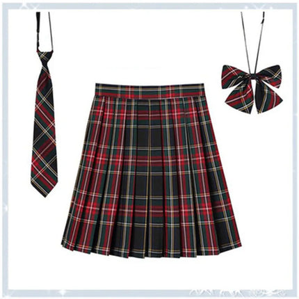 Damen Plissierter Schottenrock mit Fliege XS-5XL Harajuku Preppy Japanische Schuluniformen Mini Rock Sommer Jupe Kawaii für Mädchen