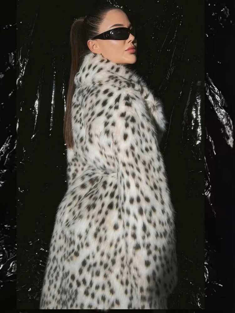 ZADORIN Luxury Belted Long Leopard Faux Fur Coat Woman Y2k Clothes Fashion Lapel Thick Warm Fluffy Jacket Fur Coats Outerwears