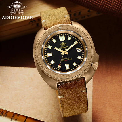 ADDIESDIVE CUSN8 Bronze Watch Men Automatic Wristwatch Calendar Sapphire Glass Luminous 20Bar Waterproof Diving Mechanical Watch