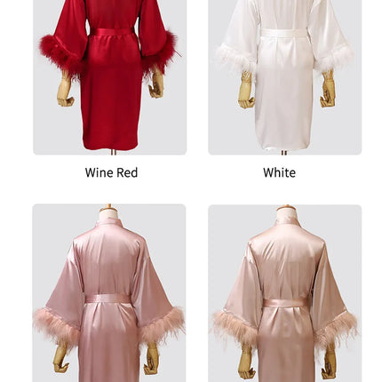 Donna piuma sposa damigella d'onore abito da sposa raso Kimono accappatoio abito da notte ricamo lettera camicia da notte scollo a v Lingerie