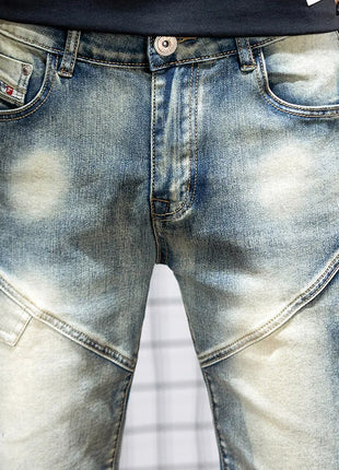 Pantaloncini di jeans da uomo estivi Retro moto cotone elastico moda jeans corti al ginocchio cerniera Hip Hop Rock Streetwear