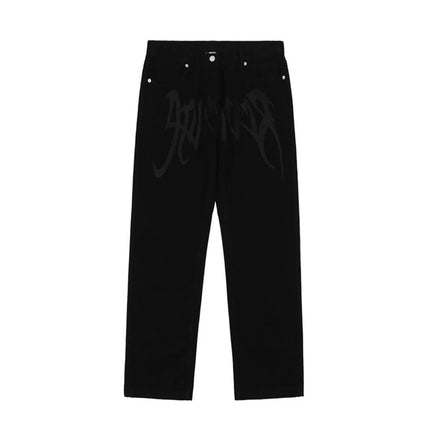 Men Y2K Embroidered High-waisted Straight Baggy Printed Jeans Hip Hop Teenager Boy Streetwear Skateboard Casual denim Trousers PlatiNum