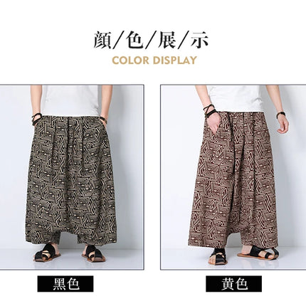 Pantaloni stile cinese uomo retrò Casual gamba larga pantaloni larghi Crossover cotone lino nuovi pantaloni grafici da uomo pantaloni Hip Hop M-5XL