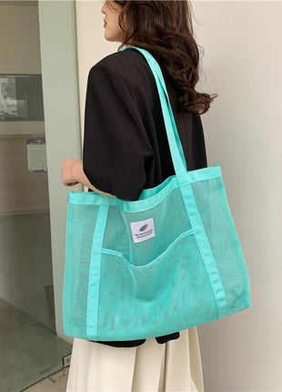 Borsa tote da donna in rete trasparente, borsa a tracolla portatile alla moda multifunzionale per lo shopping, viaggi, spiaggia estiva