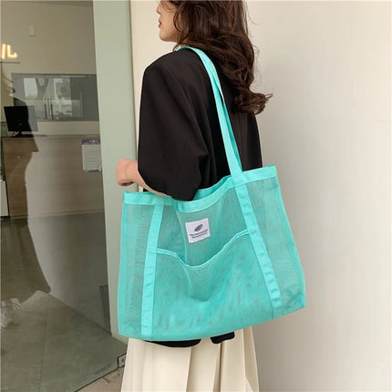 Borsa tote da donna in rete trasparente, borsa a tracolla portatile alla moda multifunzionale per lo shopping, viaggi, spiaggia estiva