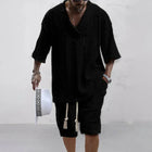 2024 Pantaloncini casual primaverili ed estivi Set T-shirt e pantaloncini a maniche corte con scollo a V in due pezzi da uomo Street Wear Set lavorato a maglia platinumshop