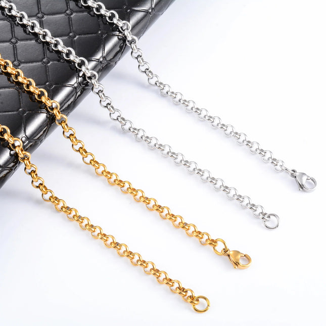 Collana classica in acciaio inossidabile per donna uomo rotondo Rolo Link O catena girocollo sul collo accessori per gioielli colore argento/oro PlatiNum