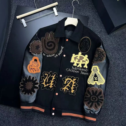 American Style Baseball Jacket Men's Loose Fit Casual Fashion Embroidery Unisex Coat Street High Street Hip Hop Trendy