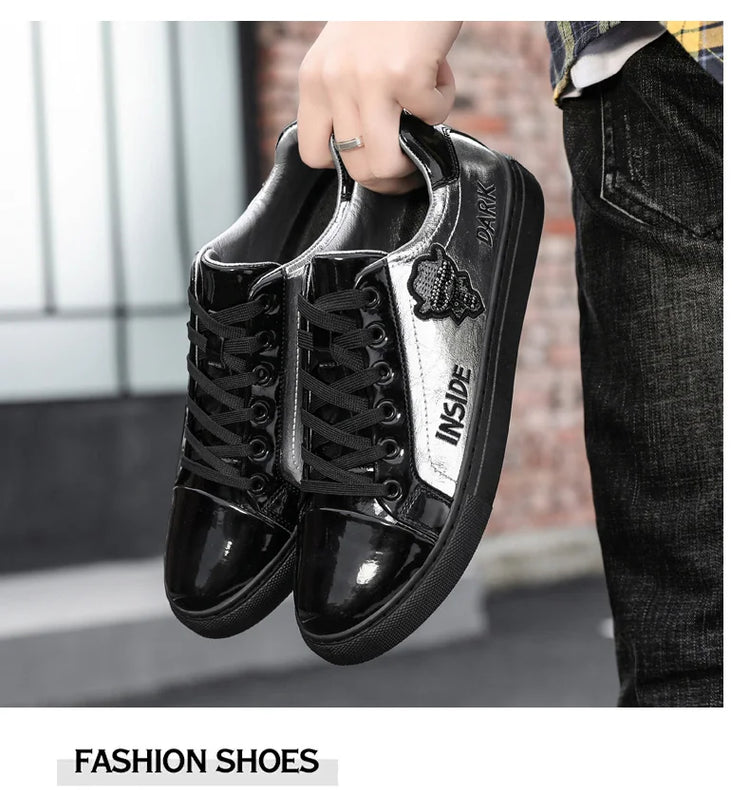 Men Casual Shoes Patent Leather Flats Skate Men Cool Driving Shoes Male Walking Shoes Sneakers Dress Trend the Latest Leisure