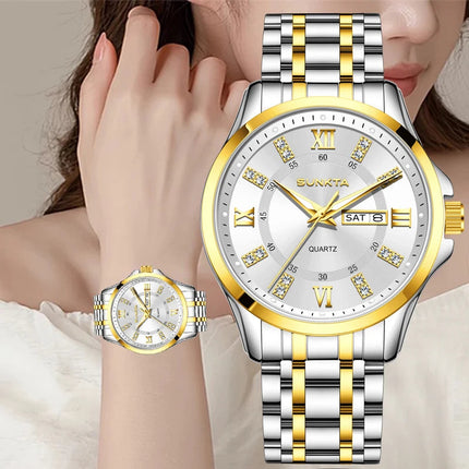 SUNKTA Orologio da Donna con Diamanti, Moda Creativa, Acciaio Impermeabile, Orologio al Quarzo Casual Luminoso con Bracciale platinumshop
