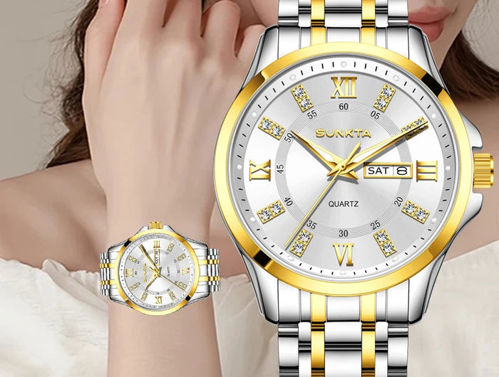 SUNKTA Orologio da Donna con Diamanti, Moda Creativa, Acciaio Impermeabile, Orologio al Quarzo Casual Luminoso con Bracciale platinumshop