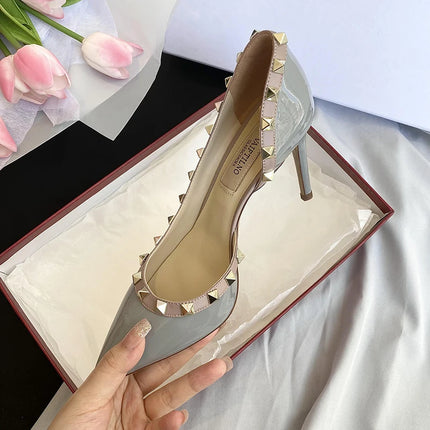 scarpe da donna di marca di lusso Sandali da donna Rivetti estivi Tacchi alti Lato vuoto Scarpe da donna da ballo in pelle moda femminile da donna