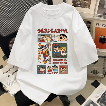 2025 stile giapponese estate Crayon Shin Chan personaggio dei cartoni animati T-shirt Harajuku moda cotone per il tempo libero T-shirt da donna sexy Top
