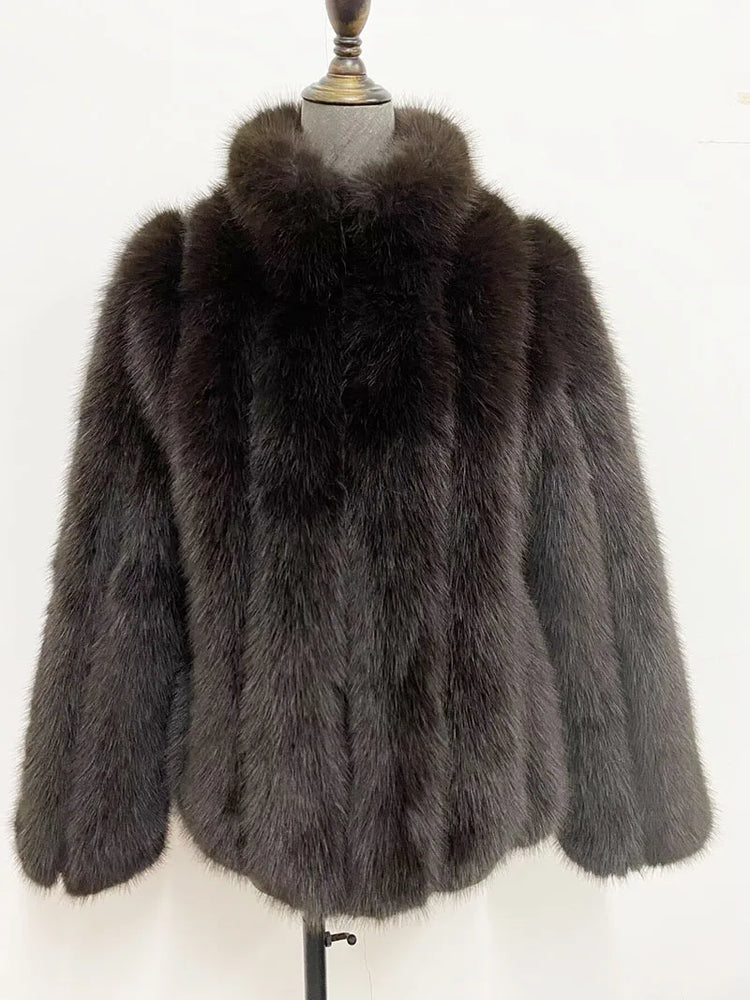 ZADORIN New Luxury Patchwork Striped Stand Collar Faux Fur Coat Woman Clothing Winter Furry Jacket Fur Faux Coats Warm Fur Top