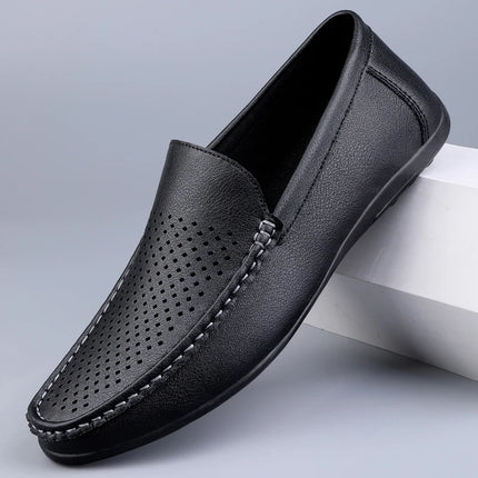 Mocassini da Uomo in Pelle Traforata Estivi Traspiranti Slip-On Taglie Grandi 38-47 Neri Bianchi Scarpe da Guida