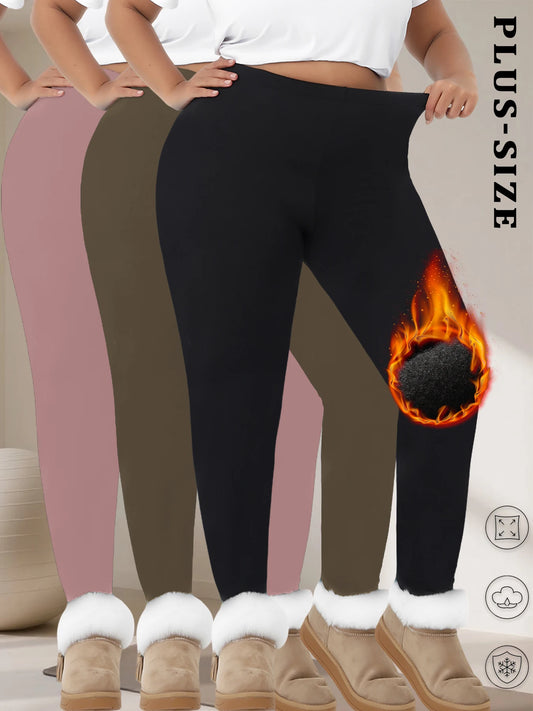 3 Pack plus size Women's thermal fleece lined leggings. Super soft design perfect for yoga, running and cold weather activities