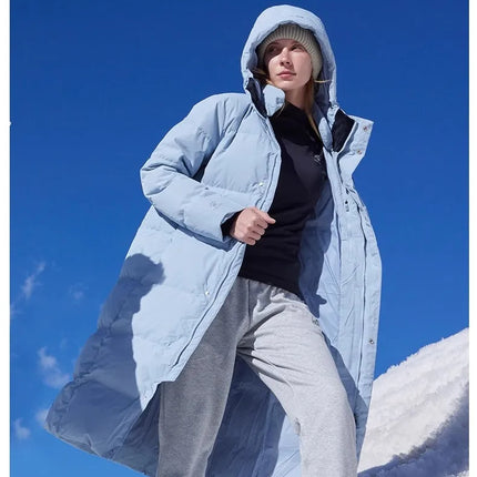 Kelme Long Down Men Winter Jacket Hooded Warm Windproof Couple Camping Equipment Paragraph Down Coat Jacket Women Утепленный