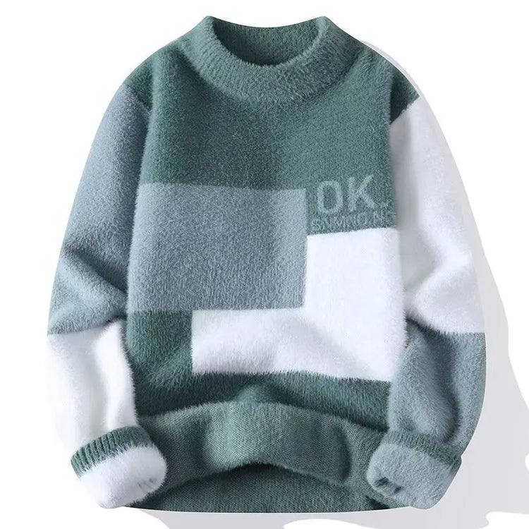 2024 New Men's Plush Sweater Pullovers Korean Winter Warm O Neck Black Sweater High Quality Cool Top Fashionable Men's Clothing
