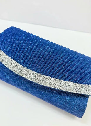 Borsa Clutch Plissettata con Strass, Pochette da Sera Scintillante con Cristalli, Elegante Borsetta da Donna per Cerimonie, Matrimoni e Feste Formali