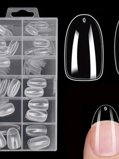 120-Piece Transparent Nail Sticker Set, Including 12 Different Sizes Such as Square, Oval, Pointed, Almond, and Coffin, Full-Cover Acrylic False Nails