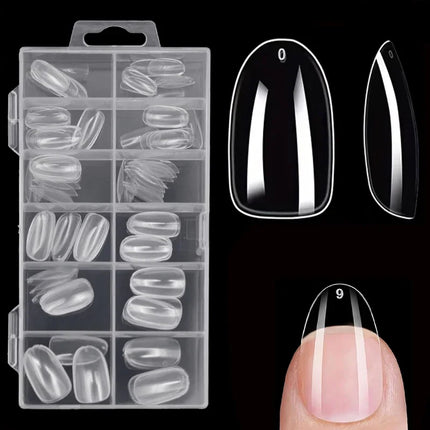 120-Piece Transparent Nail Sticker Set, Including 12 Different Sizes Such as Square, Oval, Pointed, Almond, and Coffin, Full-Cover Acrylic False Nails
