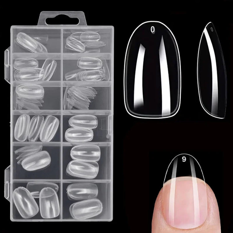 120-Piece Transparent Nail Sticker Set, Including 12 Different Sizes Such as Square, Oval, Pointed, Almond, and Coffin, Full-Cover Acrylic False Nails