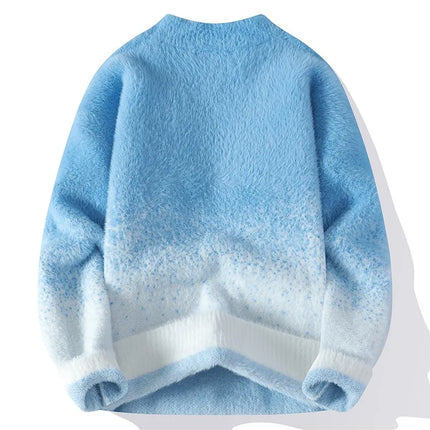 Imitation Mink Sweater for Men's Gradient Knitted Sweater for Couples Round Neck Thickened Warm Casual Pullover