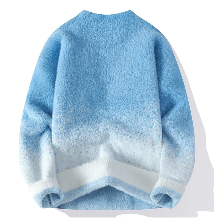 Imitation Mink Sweater for Men's Gradient Knitted Sweater for Couples Round Neck Thickened Warm Casual Pullover