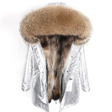 Maomaokong Natural Fur Lining Real Fur Coat Winter Jacket Women Raccoon Fur Collar Warm Thick Parkas Female Clothing