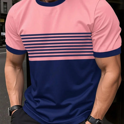 Oversized T-shirt Men's T-shirt Summer Fashion Casual Crew Neck Short Sleeve Top Striped Printed Men's T-shirt