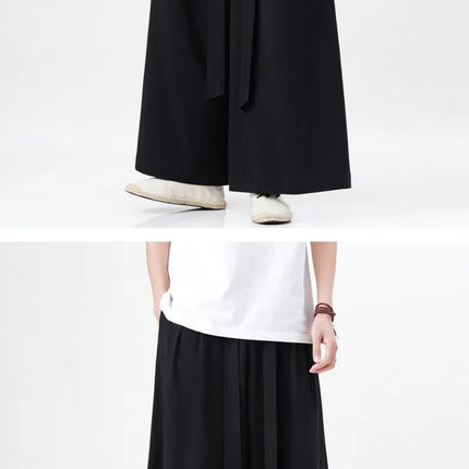 Pantaloni retrò in cotone e lino stile cinese Uomo Kimono estivo Pantaloni tradizionali in tinta unita Pantaloni casual a gamba larga streetwear maschile