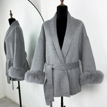 TARUXY Fox Fur Woolen Long Coats Women's Office Lady Removable Elegant Coat Double-sided Wool Overcoat 2025 New Cardigan Jacket