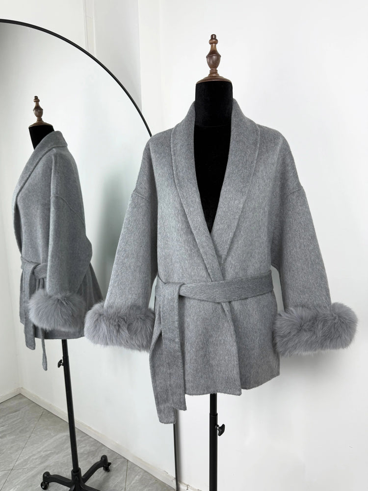 TARUXY Fox Fur Woolen Long Coats Women's Office Lady Removable Elegant Coat Double-sided Wool Overcoat 2025 New Cardigan Jacket