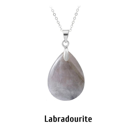 New Fashion Natural Stone Crystal Pendant Teardrop Simple Pendant Necklace Earrings Making Jewelry With Chain collar PlatiNum