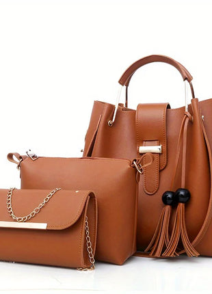 Set di 3 Borse da Donna in Pelle PU: Borsa a Tracolla, Borsa a Mano e Pochette, Combo Elegante per Signore