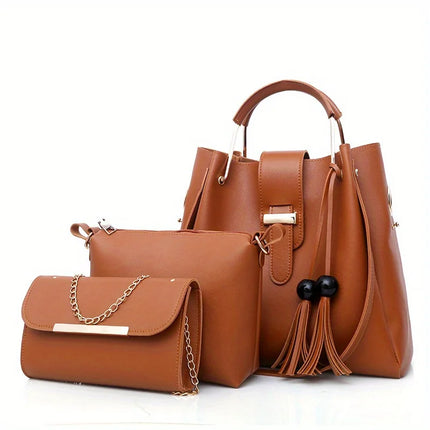 Set di 3 Borse da Donna in Pelle PU: Borsa a Tracolla, Borsa a Mano e Pochette, Combo Elegante per Signore