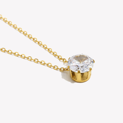 E.B.belle  Stainless Steel PVD Plated 3A Zircon Stone Crown Pendant Necklace Ladies Minimalist Weddng Party Crystal Necklace PlatiNum